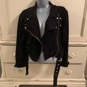 Black Suede Cropped Moto Jacket